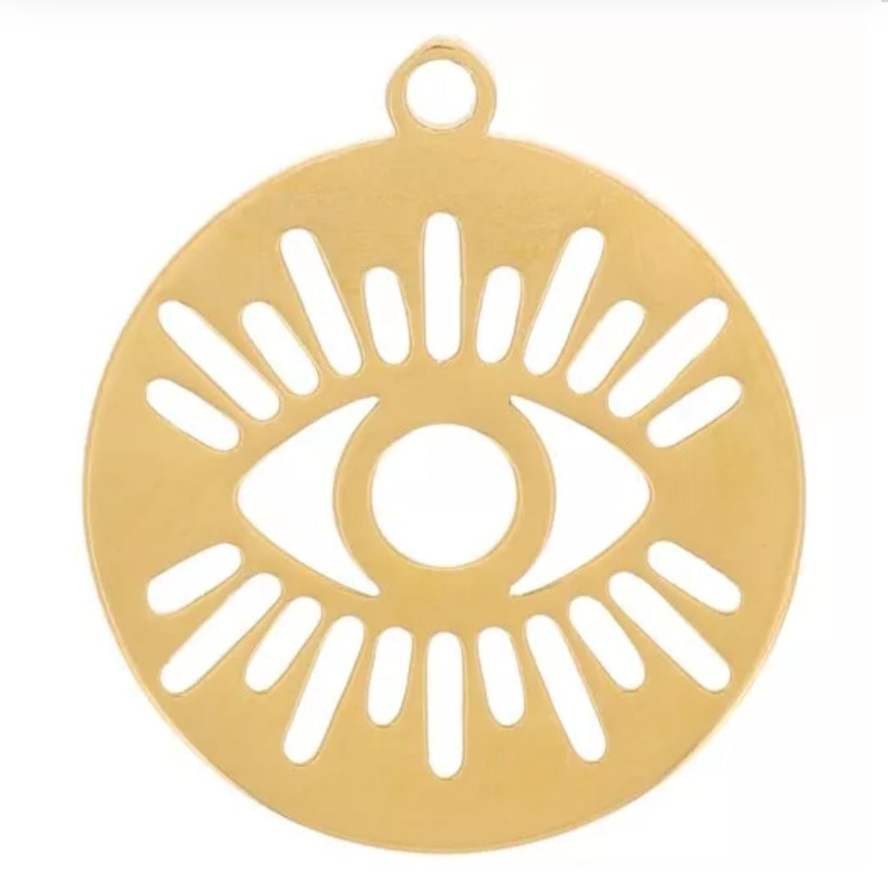 Breloque ronde motif œil ajouré 12mm