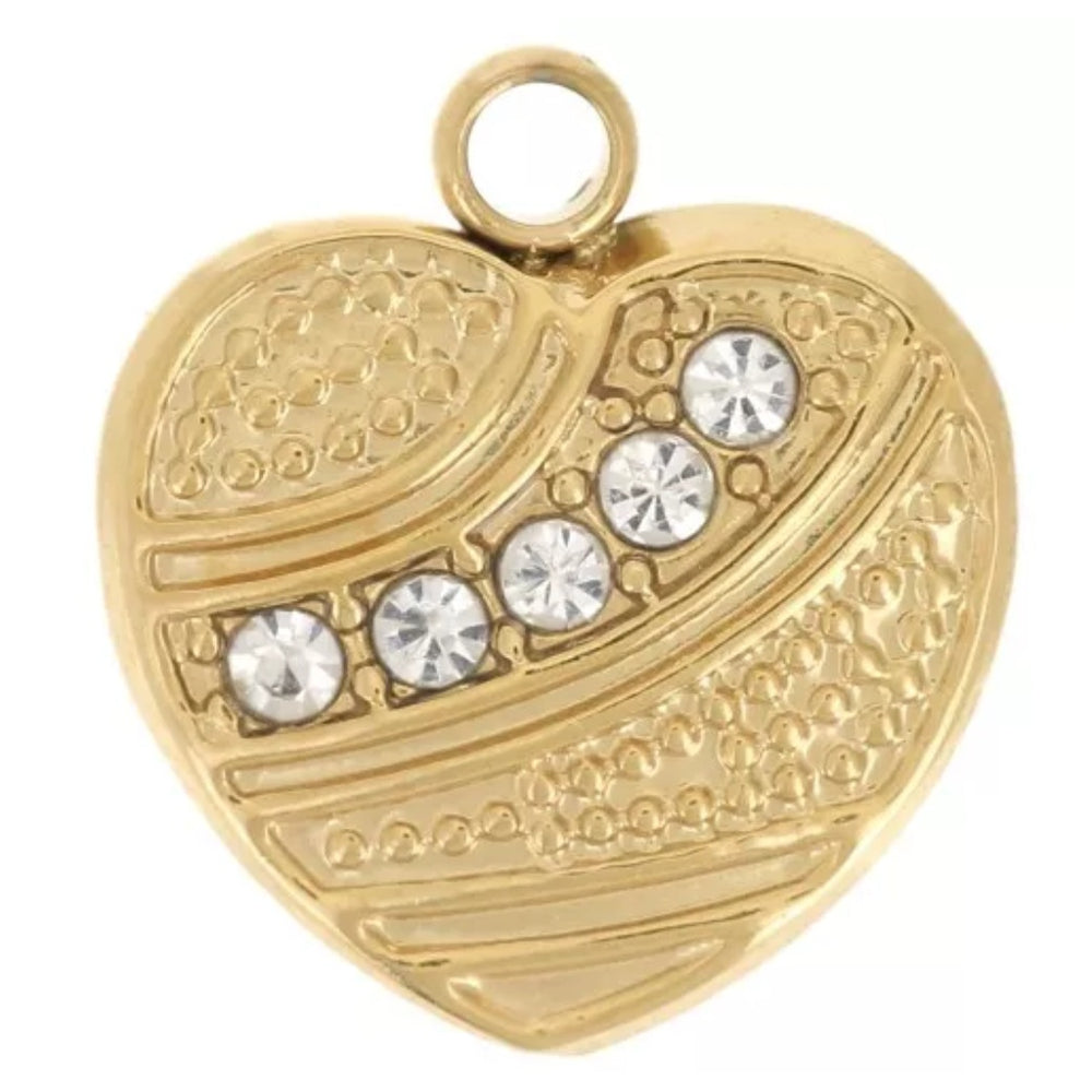 Breloque coeur travaillé et oxydes de zirconium 12x11mm