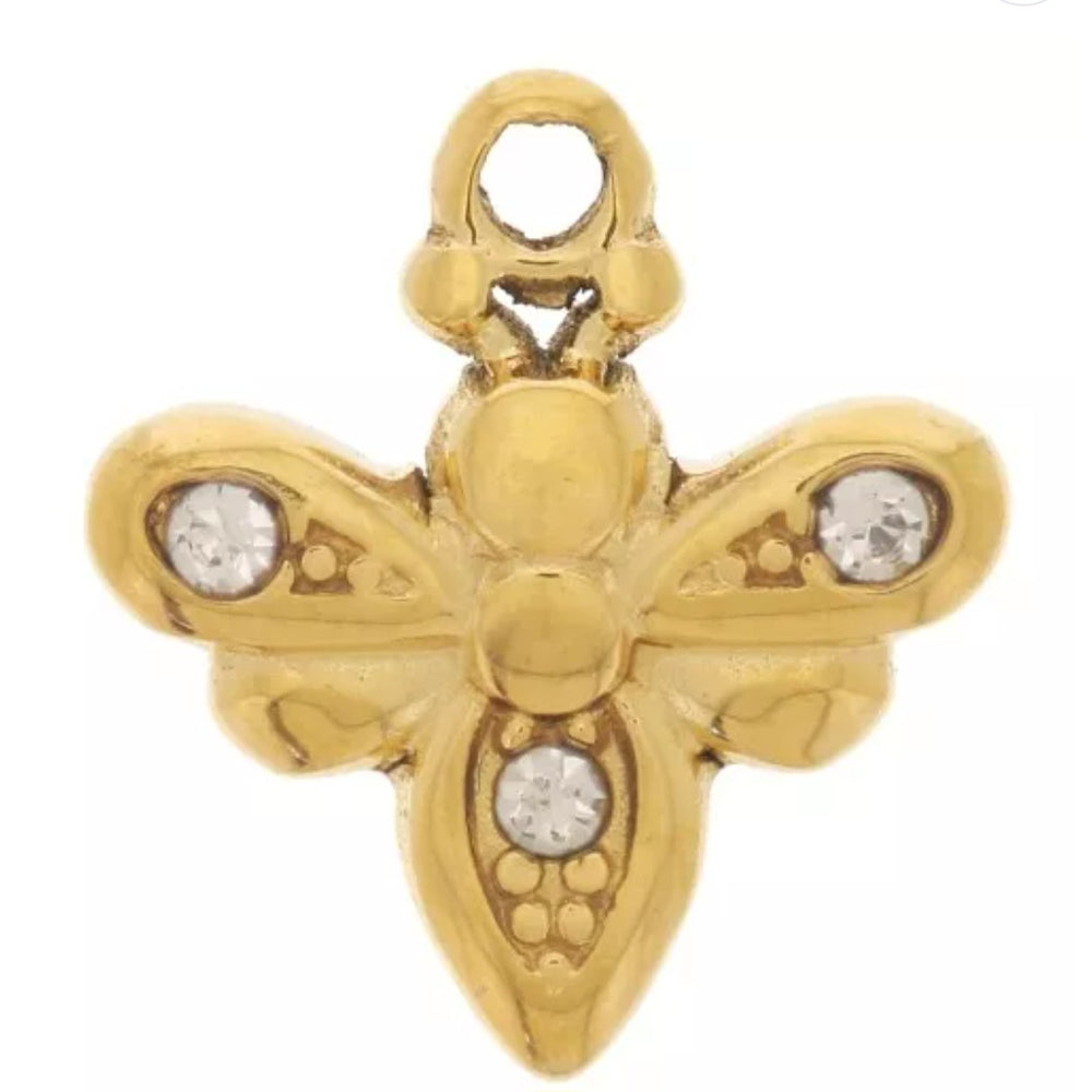 Breloque abeille et strass 11x10mm