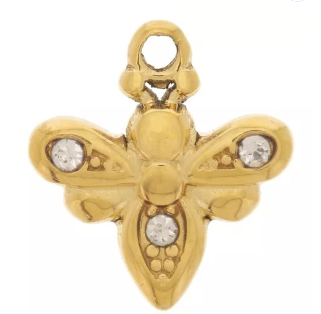 Breloque abeille et strass 11x10mm